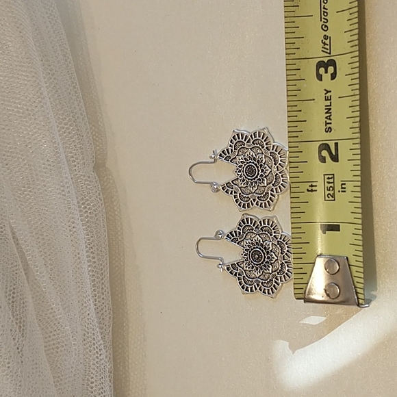 Boho Silver Mandala Earrings! - Picture 5 of 6